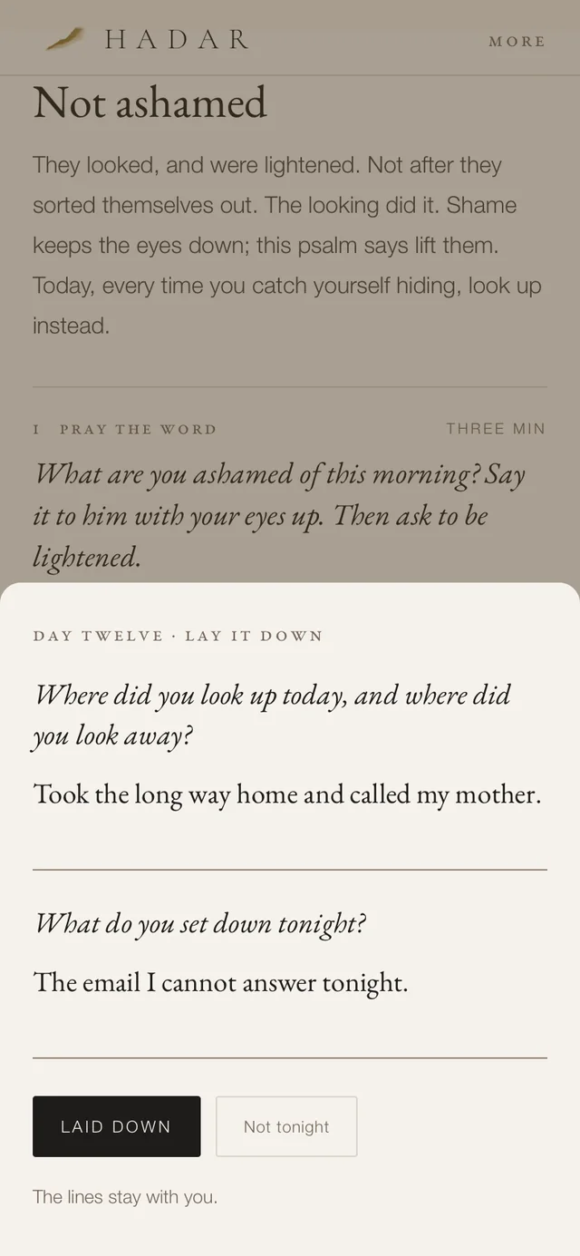 Lay it down: two lines at night, in your own words.